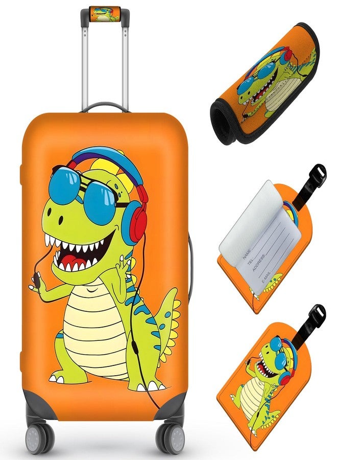 Tudguiloae Travel Luggage Cover, Dinosaur Theme Suitcase Cover Accessory Kit, Luggage Tag, Handle Wrap, Washable Suitcase Protector (25-28 inch, Green) - Image 1